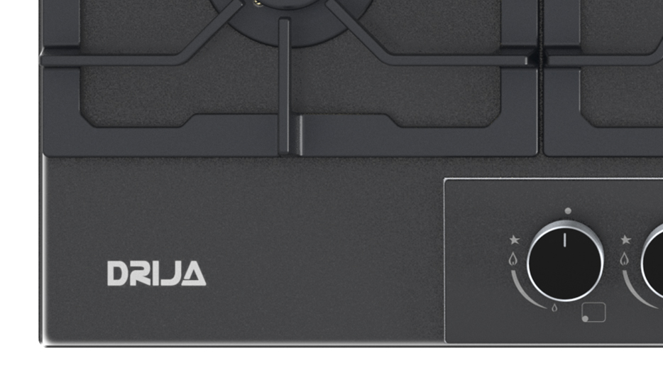 Estufa a gas de 76 cm Drija Italia 76 con superficie de vidrio negro mate.